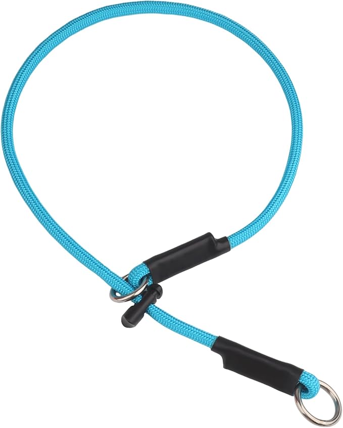 Martingale Dog Collar, 5/16” High-Strength Nylon Rope Slip Collar with Spring-Loaded Adjustable Stopper for Small, Medium & Large Dogs(Sky Blue, 26 inch)