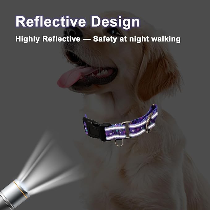 Reflective Martingale Collar for Dogs with Quick Release Buckle Cute No Pull Training Dog Collars (Purple Polka Dot, XSmall)