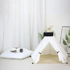 Dog Cat Teepee Tent Bed,Portable Pet Teepee for Small Animals Removable & Washable,Indoor Dog House with Cozy Cushion,Cat Teepee for Indoor Cats,Bunny Tent Outdoor (White, L)