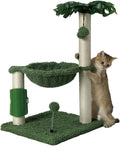 MECOOL Small Cat Tree Tower Scratching Post with Hammock for Indoor Kittens and Small Cats up to 7lb,Self-Massage Bursh Hanging Ball Toys,Monstera deliciosa Green