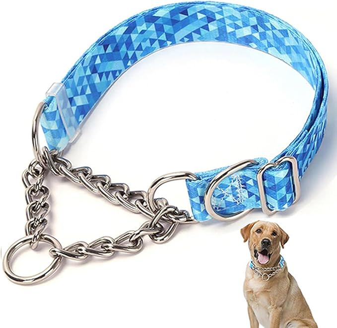 Stainless Steel Choke Chain for Dogs,Martingale Collar for Dogs,Training Escape Proof Heavy Duty Dog No Pull Dog Collar for Medium Large Pet Boy Male Dogs,Blue L