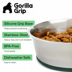 GORILLA GRIP Dog Bowls, Food Grade 304 Stainless Steel, Holds 6 Cups Each (48 fl oz) Food and Water Bowl for Feeding Dogs and Cats, Dishwasher Safe, Rust Resistant, BPA Free Rubber Base Set of 2 Green
