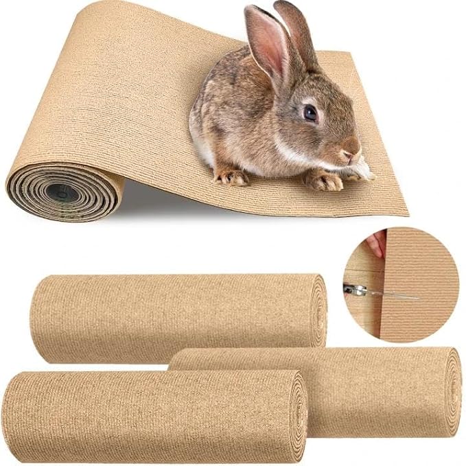 Pacify Rabbit Scratching Pad 12 Inch X 9.84 ft Self Adhesive Bunny Scratch Mats, Cuttable Rabbit Nail Scratch Pad Bedding Rug for Small Animal Biting and Cage Flooring
