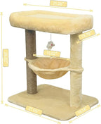 Pawly 24" Cat Tree Tower, Tall Cat Scratching Post with Soft Perch for Window Viewing, Large Bed for Big Cats, Stable & Compact Cat Tower with Hammock, Beige