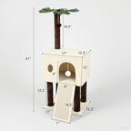 41″ Cat Tree for Indoor Cats Furniture, Cat Tower with Scratching Board, Modern Activity House for Large Cats, Condo with Ball Toys, Kittens Cave, Cat's nest, Beige White