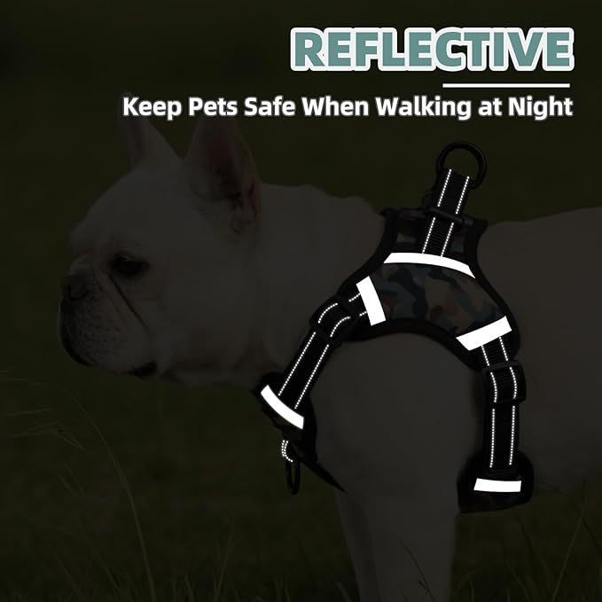 PUPTECK No Pull Dog Harness Small Sized Dog, Adjustable Reflective Escape Proof Easy Control, Comfortable Soft Padded Step in Pet Vest Harness, Camouflage, M