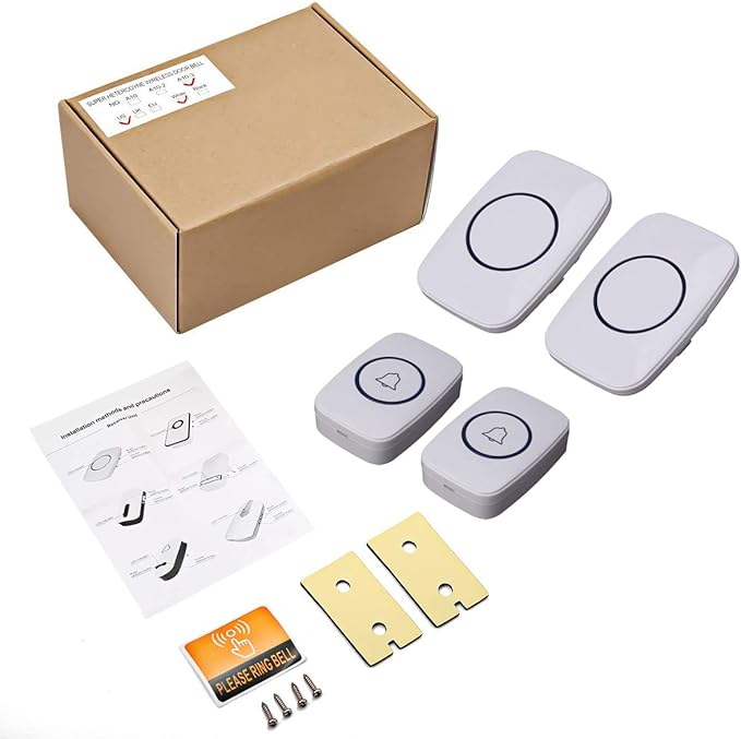 Wireless Doorbell, Waterproof Door Bell Kit, Distinguish front and rear doors, Over 1000 feet Range and 60 Chime, 5 Levels Volume and LED Flash, for Home Office Classroom