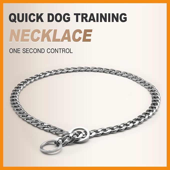 Luxury Flat Chain Design Professional Training Chain Collar, Stainless Steel Dog Training Collar, Professional Flat Chain Design, Mirror Polished (Small：18in x 3mm(Neck max 16in))