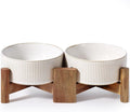 Getstar Ceramic Dog Bowls Set with Acacia Wood Stand, 3.5 Cups Pet Bowls Set of 2 for Medium Dogs, Cute Dog Food Bowl, Cat Bowls