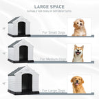 LEMBERI Durable Waterproof Plastic Dog House for Small to Large Sized Dogs, Indoor Outdoor Doghouse Puppy Shelter with Elevated Floor, Easy to Assemble (Gray, 42" L x 38" W x 39" H)