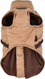 Puppia Mountaineer Winter Dog Coat with Integrated Harness No Pull Cold Weather Waterproof Warm Fleece Back Zipper for Small & Medium Dog, Beige, X-Large