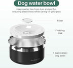 Gardner Pet Dog Bowls 1 Gallon (3.85L) Stainless Steel No Spill Water Bowl, Slow Water Feeder Metal Dog Bowls, Spill Proof Water Dispenser for Large Dogs, Promotes Healthy Hydration(Black)