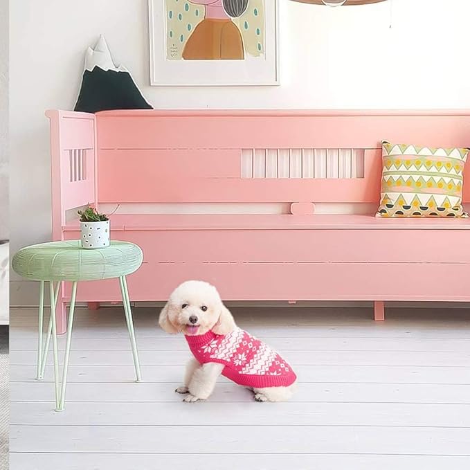 KOOLTAIL Cable Knit Valentines Dog Sweater Turtleneck, Cold Weather Pullover Classic Knitwear, Snowflake Pattern Thick Warm Winter Pet Clothes, Dog Sweater for Small Medium Large Dogs Girl, Pink S