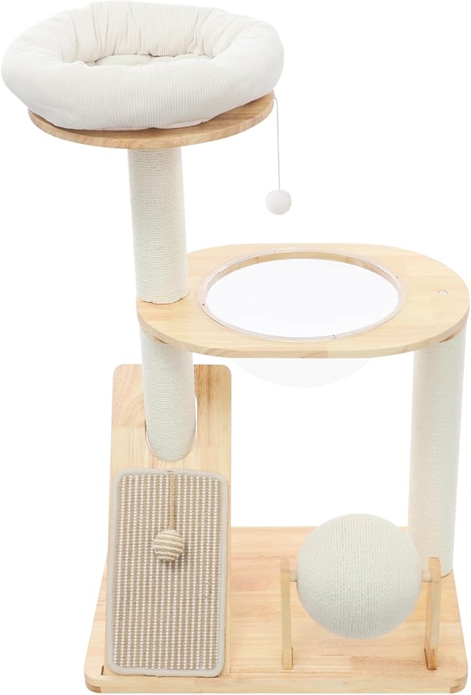 Multifunctional Cat Tree, Wooden Cat Tree Tower with Space Capsule and Scratcher, Cats Climbing Tower Set for Cats Climbing, Scratching, Sleeping, Exercising (Style 02)
