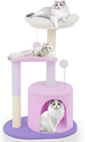 Athena Collection Cat Tree, 33" Cat Tower with Cat Scratcher Fluffy Flower and Hideaway Condo for Scratching and Play, Easy Assembly and Fun Entertainment for Your Feline Friend, Purple
