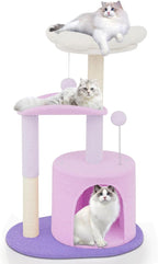 Athena Collection Cat Tree, 33" Cat Tower with Cat Scratcher Fluffy Flower and Hideaway Condo for Scratching and Play, Easy Assembly and Fun Entertainment for Your Feline Friend, Purple