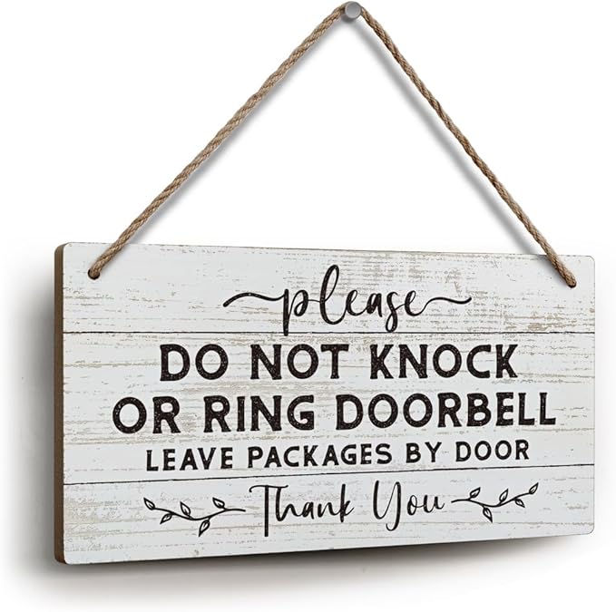 YZEXEZY Do Not Knock or Ring Doorbell Sign 6"x12"Do Not Disturb Wooden Hanging Sign for Front Door Hanger-Leave Packages at Door -No Soliciting