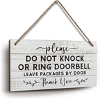 YZEXEZY Do Not Knock or Ring Doorbell Sign 6"x12"Do Not Disturb Wooden Hanging Sign for Front Door Hanger-Leave Packages at Door -No Soliciting