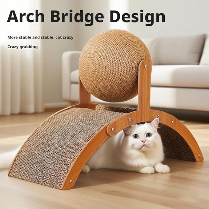 Interactive Cat Scratcher, Cat Scratching Post Design with Arch Bridge Balls-Stylish Cat Scratching Board, Natural Sisal Scratcher Ball, Fun and Engaging Scratching Post for and Exercise