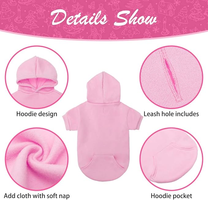 KOOLTAIL Dog Hoodie for Large Medium Small Dogs, Soft and Warm Pet Sweater with Leash Hole and Pocket Boy Girl, Puppy Fall Winter Jacket Clothes, French Pitbull Cold Weather Coat Sweatshirt, Pink L