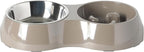 Gibson Home Curious Canines Slow Feeder Dog Bowl Set, Double Bowl with Stainless Steel Insert, Melamine Base, Anti-Gulp Feeding, Food & Water Station, Dishwasher Safe, Taupe