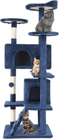 54in Cat Tree Tower for Indoor Cats, Cat Tower with Cat Scratching Post, Multi-Level Cat Furniture, Cat Tower with Funny Toys for Kittens-Navy Blue