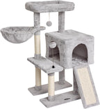 MIAO PAW Grey Cute Cat Tree Tower for Indoor Cats Condo with Sisal Scratching Posts Jump Platform Furniture Activity Center Play House Bed