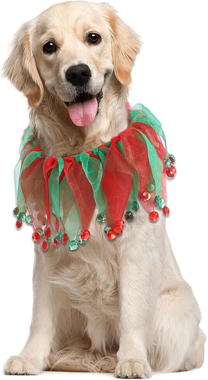 1PC Dog Christmas Day Costume - Dog Cat Christmas Day Collar Patterns Pet Tutu Collar Pet Red Costume for Small Medium Dogs