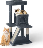 Tall Cat Tree for Indoor Large Cats or Kittens, Multi-Level Cat Activity Tree with Scratching Posts, Hammock, Cat Cave Condo, Modern Cute Small Cat Climbing Tower with Widened Perch