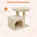 DORTALA Small Cat Tree, Cat Tower with Condo, Top Perch, Sisal Scratching Post & Hanging Ball, Pet Furniture Activity Center for Indoor Kittens Playing (Beige)