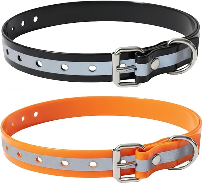 Waterproof Replacement Strap for Shock Collars, Adjustable Bark and E Collar Strap, Fits 5–150 lbs Dogs, Reflective TPU Dog Training and Invisible Fence Replacement Collars 3/4 inch Dog Collar 2 Pack