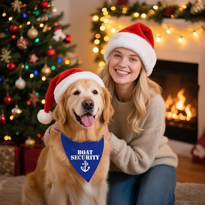 Boat Security Blue Dog Bandana, Nautical Gifts for Boat Lover Captain, Nautical Pet Accessory, Lake Life Dog Gear, Sailor's Pet Apparel, Christmas Birthday Gifts for Pup Mom Dad