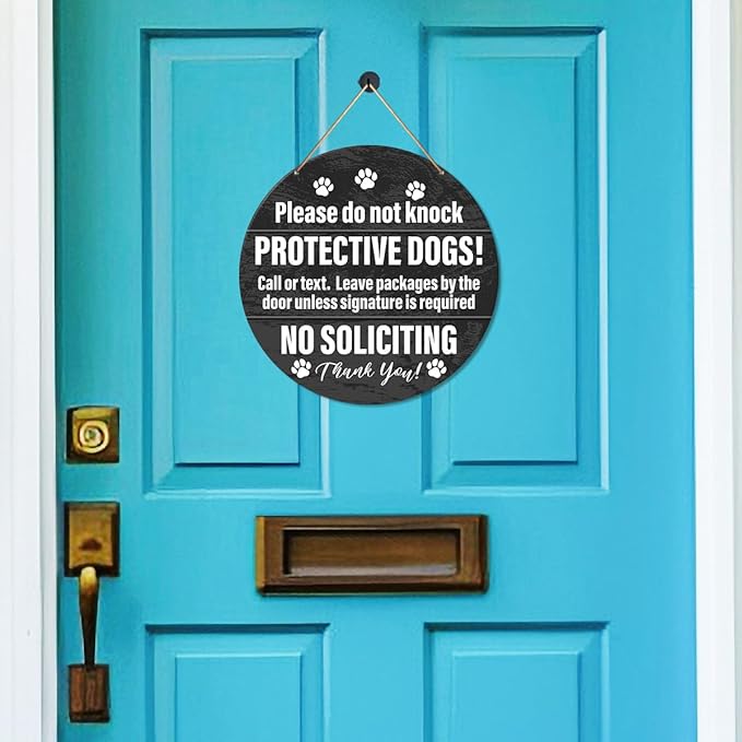 Muktoujaumai Do Not Ring Bell Sign, No Soliciting Round Hanging Sign Decor, Wall Decorations Wood Sign for Home, Yard, Front Door, Gift for Dog Lover Mom Dad, Please Do Not Knock