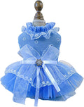 Fashion Sweet Puppy Dog Blingbling Princess Skirt Pet Dog Lace Cake Camisole Tutu Dress F-Blue XL