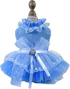 Fashion Sweet Puppy Dog Blingbling Princess Skirt Pet Dog Lace Cake Camisole Tutu Dress F-Blue L
