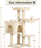 BestPet | 37" Cat Tree Tower | Beige | Sturdy Multi-Level Cat Tree with Plush Condo, Cozy Perch, Sisal Scratching Posts, Hanging Toy and Hammock | Easy Assembly | for Kittens & Adult Cats