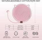 Personalized Cat Scratcher Mat, Customized with Name Text Natural Cotton Rope Round Horizontal Cat Scratching Pads with Ball Toy, Cat Furniture Protector for Wall, Couch, Carpets, Sofa (Pink)
