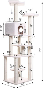 Cat Tree Tower Six Level Ivory Playhouse Cat Scratching Post - 81" Tall Indoor Kitty Condo 152