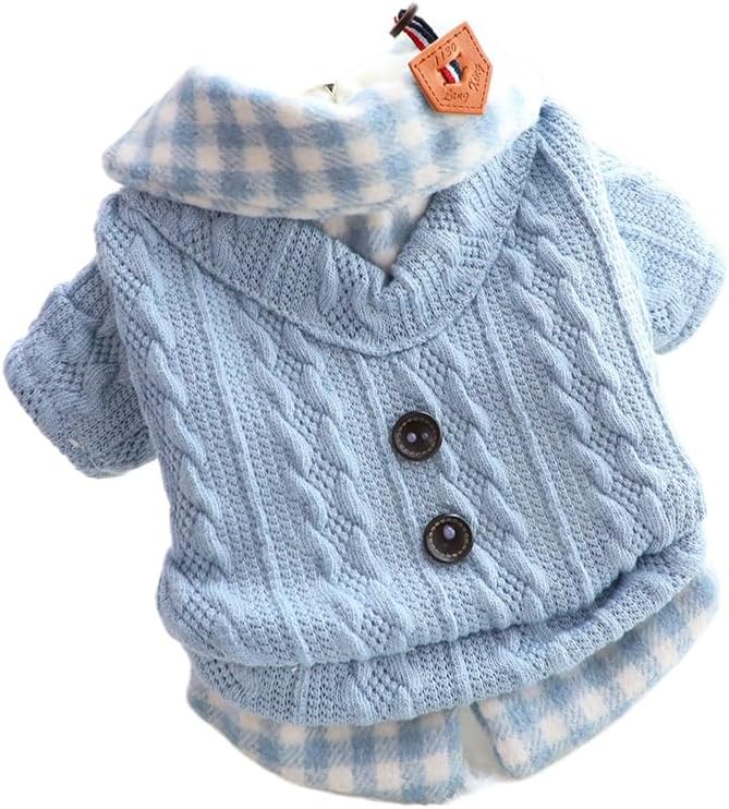 Dog Princess Sweater for Small Dogs Thick Shirt Plaid Clothes Costume Pet Girl Cute Coat Outfits Fall Costumes Winter Dog Sweaters (S,Blue)