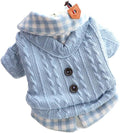 Dog Princess Sweater for Small Dogs Thick Shirt Plaid Clothes Costume Pet Girl Cute Coat Outfits Fall Costumes Winter Dog Sweaters (S,Blue)