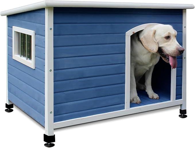 40" Wooden Outdoor Dog Houses, Waterproof Dog House Outside with Window & Door Flap Waterproof Dog House Outdoor Indoor, Assemble Easily-Blue