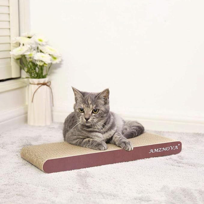 AMZNOVA Cat Scratcher Rescratch Cat Scratching Board, Scratching Pad with Catnip for Indoor, Flat Cardboard Scratcher Scratch Board for Kitten, Narrow, Wood Floor Print