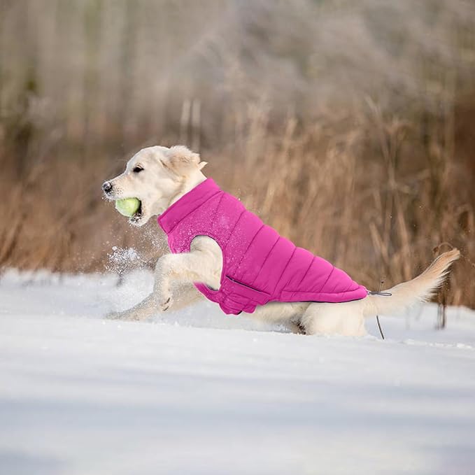 Lelepet Reversible Dog Coat Waterproof Dog Jacket Windproof Puffer Vest for Winter Warm Lightweight Coats for Small Dogs Adjustbale Hook & Loop Pet Apparel with Leash Hole, Shih Tzu, Rose Red, S