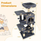 SUBARASHII 44" Multi-Level Cat Tree with Spacious Top Perch, 2-Door Condo & Hammock for Indoor Cats -Gray