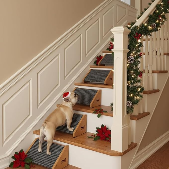 4 Pack Wooden Dog Ramp for Stairs Suits for Small Medium Dogs Cats, Pet Steps Stairs for Staircase for Dogs Cats Brown,Need Installation,13 * 9.8 * 5.1 inch