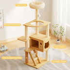 48.8" Cat Tree, Tall Wood Cat Scratching Post Tower for Indoor Cats with Sisal-Covered Scratching Posts, Top Perch & Acrylic Hammock, Modern Cat Condo for Small & Large Cats