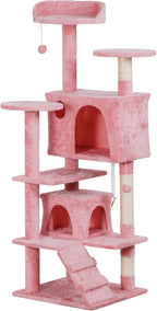 54in Cat Tree for Indoor Cats Multi-Level Condo Tower Bed Furniture Kitten Play House with Scratching Posts, Pink