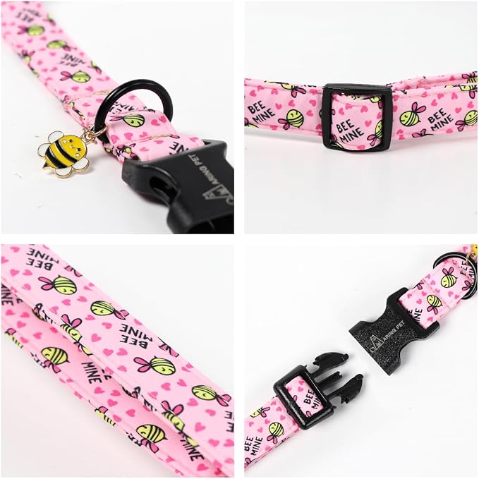 ARING PET Bee Dog Collar, Cute Spring Summer Pink Yellow Honeybees Pet Collars for Puppy Small Medium Large Boy Girl Dogs-M
