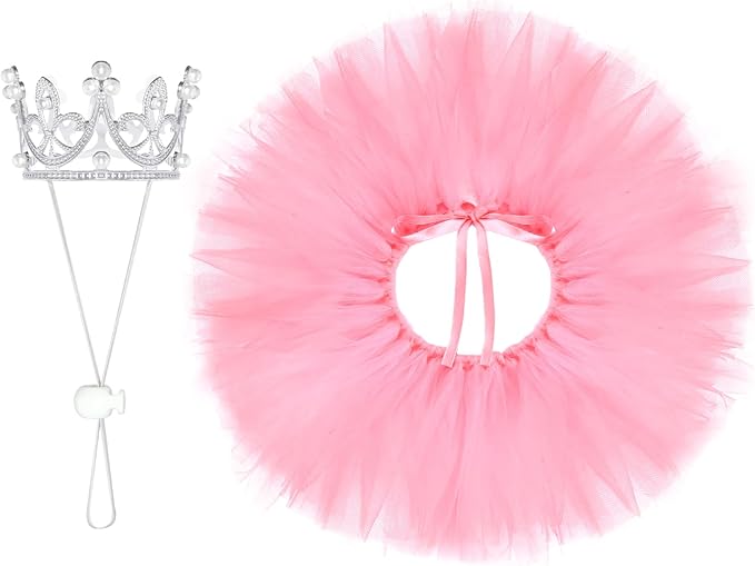 2 Pcs Dog Tutu Dress with Pearl Crown for Small Medium Pet Cat Dog Halloween Costume Dress for Ballet Birthday Party Wedding Photo Prop