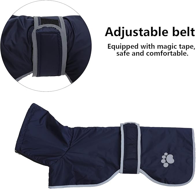 Geyecete Dog Winter Coat Greyhound Raincoat Fabric with Lamb Velvet Inside Outdoor Dog Apparel with Adjustable Bands for Medium, Large Dog-Navy-XXL